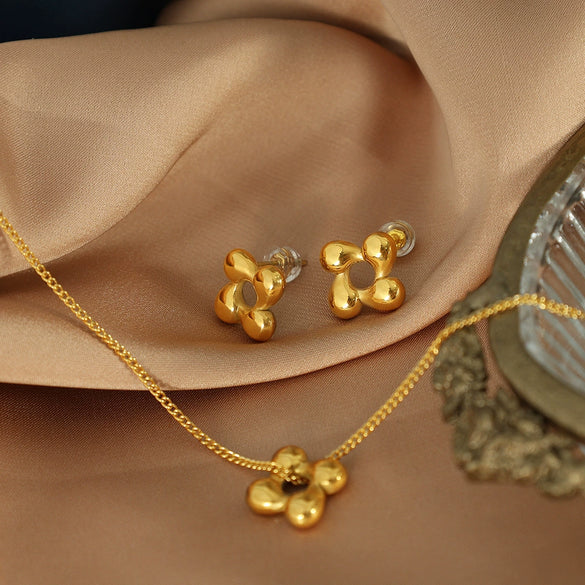 316L Stainless Steel Light Luxury Minimalist Rotating Flower Women's Necklace Earring Set With Electroplating