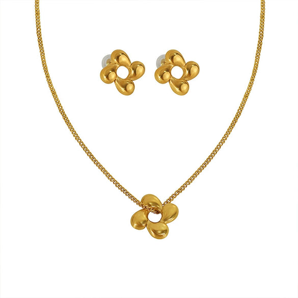 316L Stainless Steel Light Luxury Minimalist Rotating Flower Women's Necklace Earring Set With Electroplating