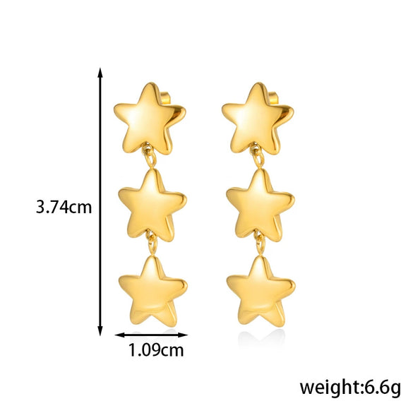 Titanium Steel Light Luxury Star Flower Tassel Earrings With Electroplating