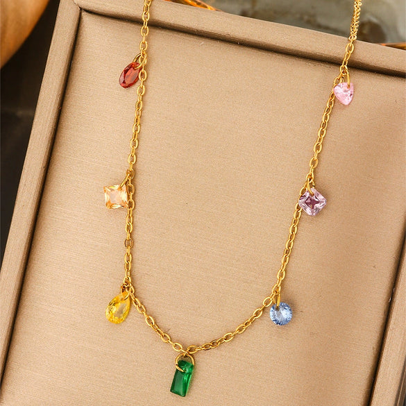 Titanium Steel Light Luxury Women's Necklace With Electroplating Design Constellation Heart Fruit And Various Shapes Pendant And Conventional Chain