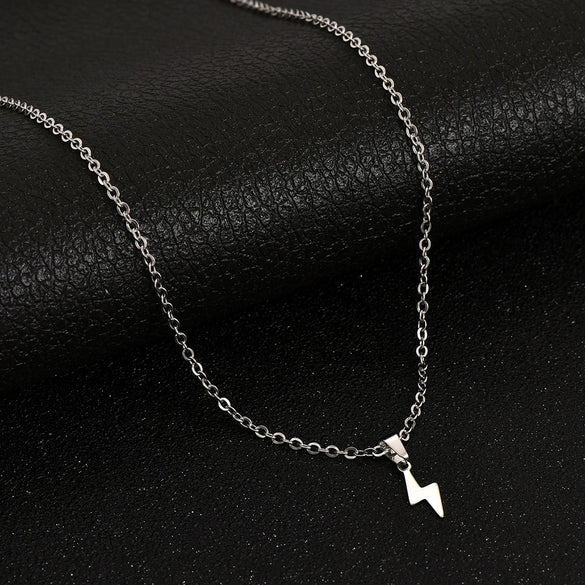 Titanium Steel Lightning Pendant Unisex Necklace With Geometric Style And Electroplating Treatment
