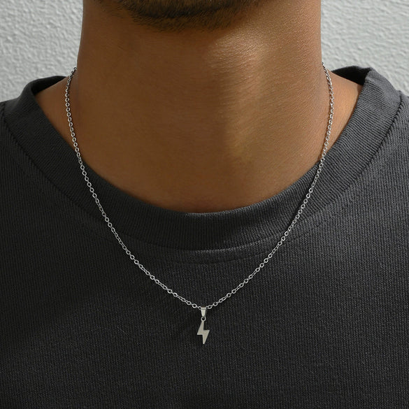 Titanium Steel Lightning Pendant Unisex Necklace With Geometric Style And Electroplating Treatment