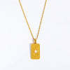 Titanium Steel Literature And Art Style Geometric Star Sun Moon Threedimensional Relief Gold Inlaid Opal Pendant Necklace With Snake Bone Chain