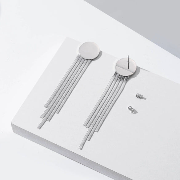 Titanium Steel Long Tassel Earrings For Women Light Luxury Style
