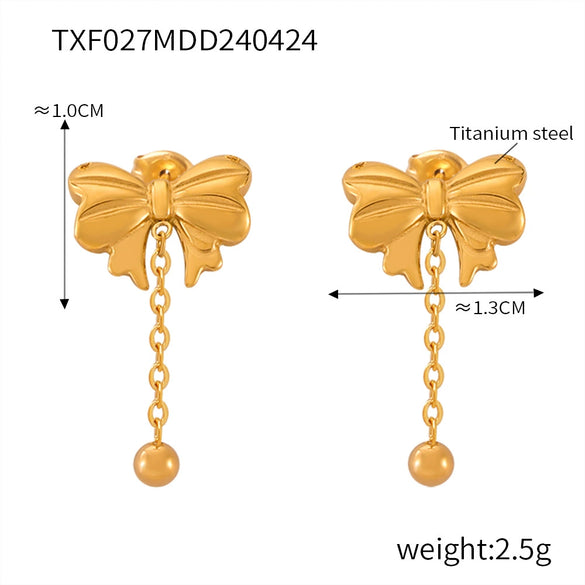 316L Stainless Steel Love Bow Jewelry With Electroplating Unisex Pendant And Earrings Set