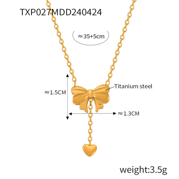 316L Stainless Steel Love Bow Jewelry With Electroplating Unisex Pendant And Earrings Set