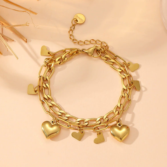 Titanium Steel Love Buckle Steel Ball Peach Heart With Lock Cartoon Style Electroplated Women's Bracelet