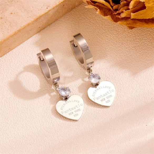 Titanium Steel Love Flat Necklace And Earrings Set With Geometric Water Drops Bell Pattern Electroplated Box Chain Style For Women And Unisex