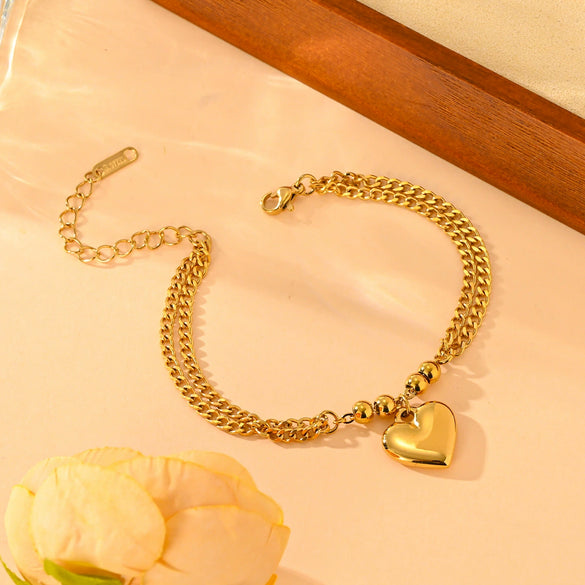 Titanium Steel Love Heart Bracelet For Women Electroplated Sweet Jewelry