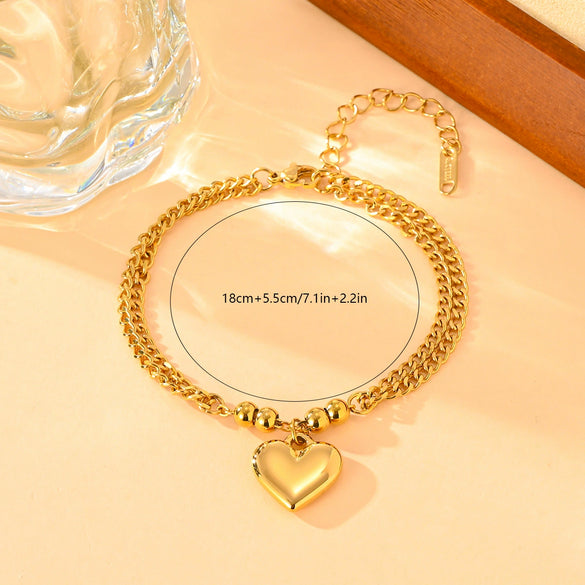 Titanium Steel Love Heart Bracelet For Women Electroplated Sweet Jewelry