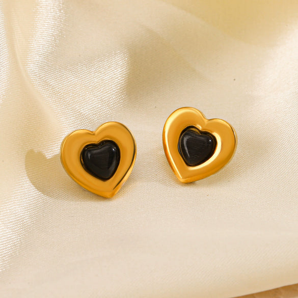 Titanium Steel Love Heartshaped Jewelry Set With Gem Inlaid And Electroplated