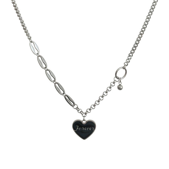 Titanium Steel Love Letter Necklace For Women With Ball Chain And Dripping Oil Letter Pendant Elegant Fashion Jewelry