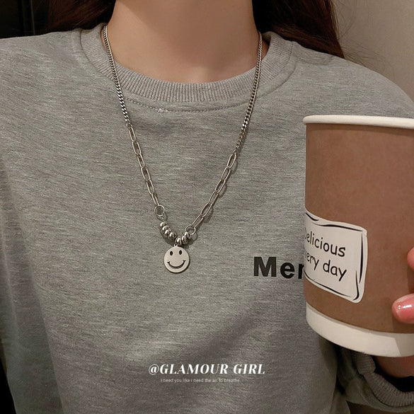 Titanium Steel Love Letter Necklace For Women With Ball Chain And Dripping Oil Letter Pendant Elegant Fashion Jewelry