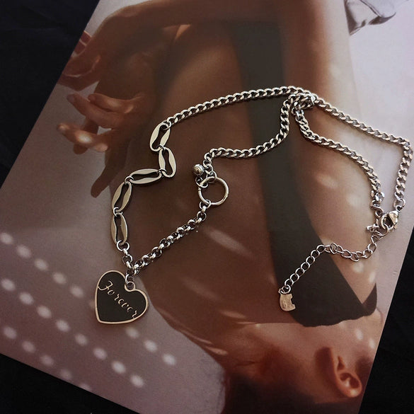 Titanium Steel Love Letter Necklace For Women With Ball Chain And Dripping Oil Letter Pendant Elegant Fashion Jewelry
