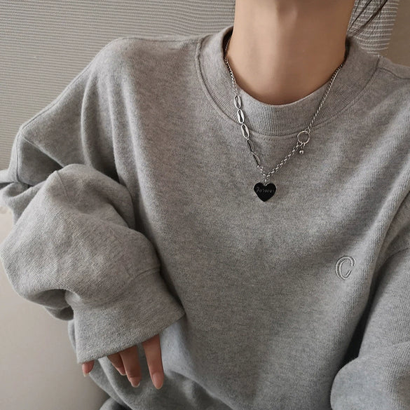 Titanium Steel Love Letter Necklace For Women With Ball Chain And Dripping Oil Letter Pendant Elegant Fashion Jewelry