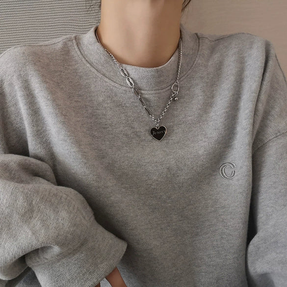 Titanium Steel Love Letter Necklace For Women With Ball Chain And Dripping Oil Letter Pendant Elegant Fashion Jewelry