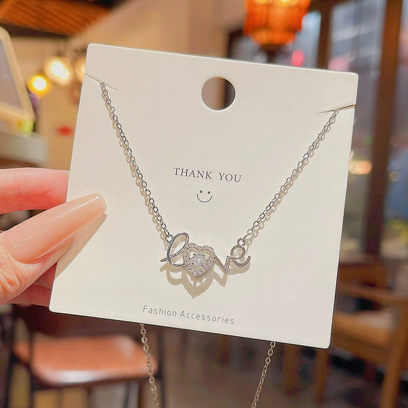 Titanium Steel Love Letter Pendant Necklace With Mixed Gem Inlay And Diamond Design For Women