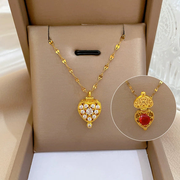 Titanium Steel Love Magic Box Zircon Necklace With Geometric And Cartoon Design And Diamond Styling