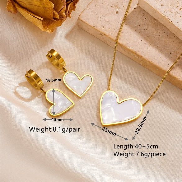 Titanium Steel Love Necklace And Ear Buckle Suit With Hands Pattern And Electroplating Geometric Styling For Women