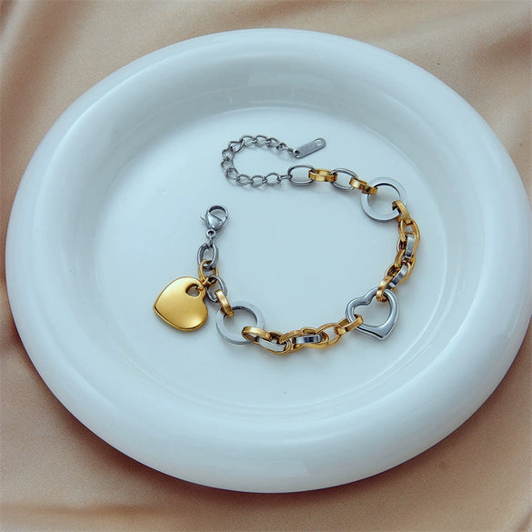 Titanium Steel Love Pendant Jewelry Bracelet Electroplated Unisex Simple Elegant Contrast Color