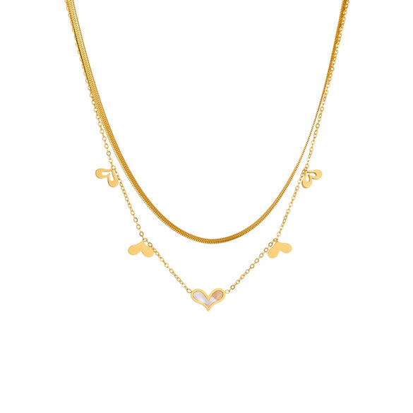 Titanium Steel Love Pendant Necklace Double Layer Stacked Electroplated Fashion Simple Style