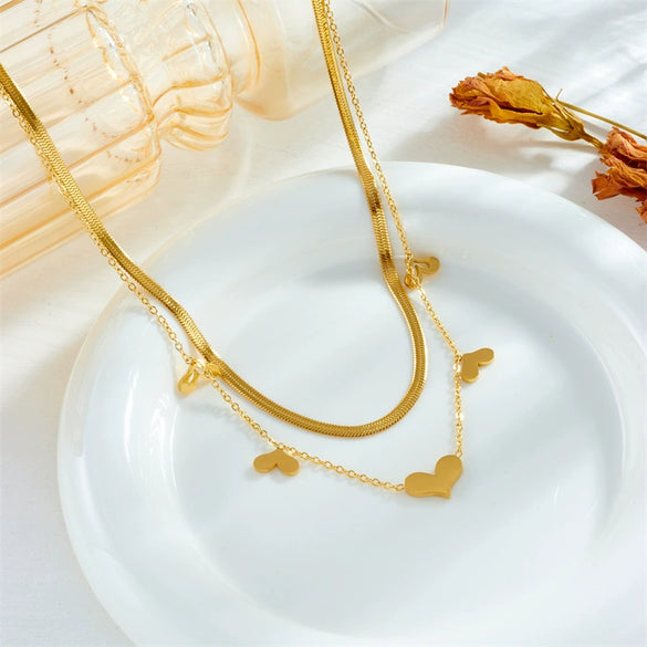 Titanium Steel Love Pendant Necklace Double Layer Stacked Electroplated Fashion Simple Style