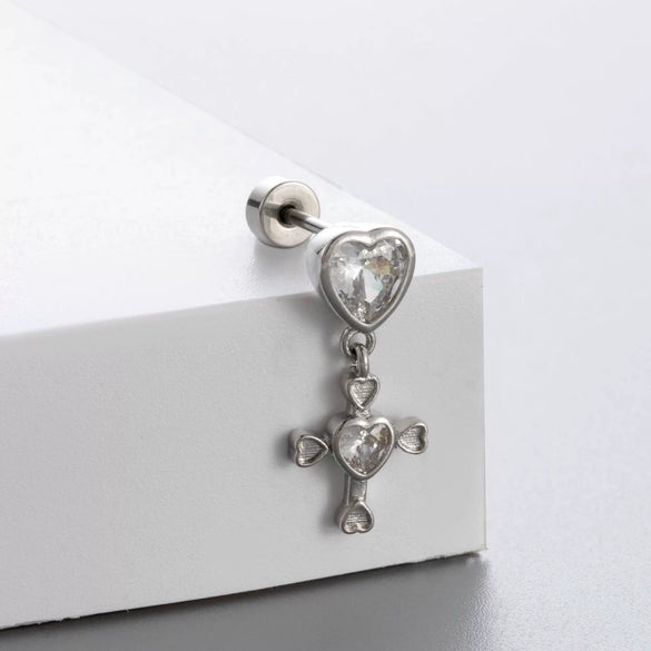 Titanium Steel Love Star Bow Zircon Earrings
