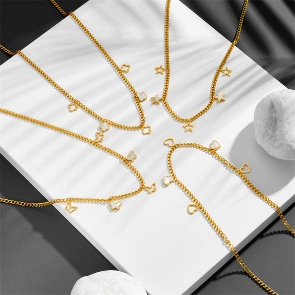 Titanium Steel Love Star Butterfly Four Leaf Clover Necklace Bracelet Earrings Suit With Water Drops And Bell Patterns