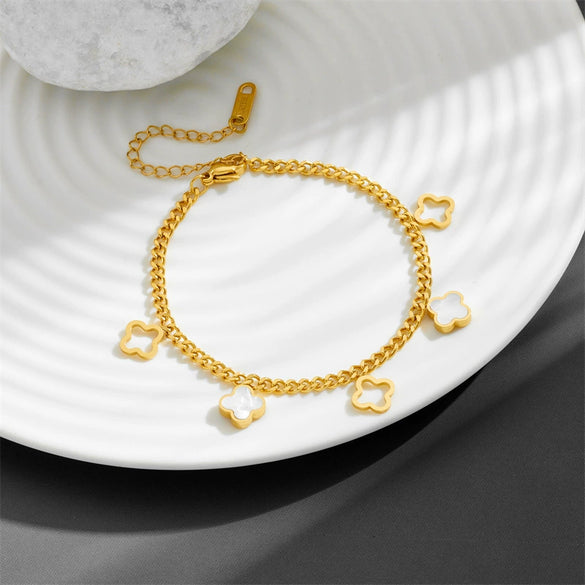 Titanium Steel Love Star Butterfly Four Leaf Clover Necklace Bracelet Earrings Suit With Water Drops And Bell Patterns