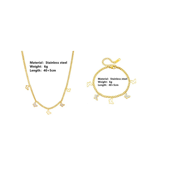 Titanium Steel Love Star Butterfly Four Leaf Clover Necklace Bracelet Earrings Suit With Water Drops And Bell Patterns
