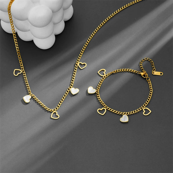 Titanium Steel Love Star Butterfly Four Leaf Clover Necklace Bracelet Earrings Suit With Water Drops And Bell Patterns
