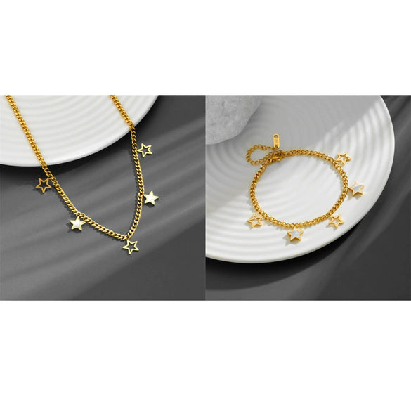Titanium Steel Love Star Butterfly Four Leaf Clover Necklace Bracelet Earrings Suit With Water Drops And Bell Patterns