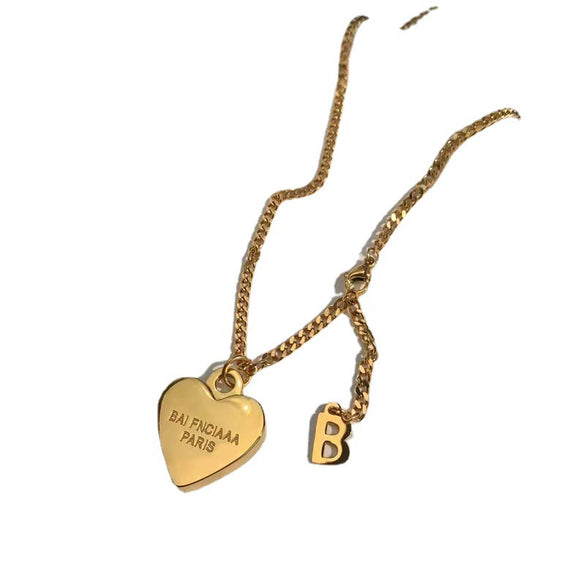 Titanium Steel Loveshaped Geometric Light Luxury Gold Inlaid Women's Cross Chain Necklace