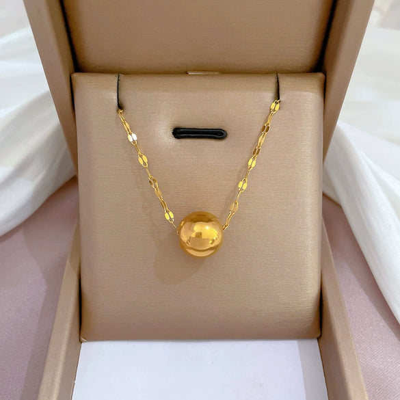 Titanium Steel Lucky Bead Cold Necklace With Geometric Pattern For Female Electroplating Process Cartoon Style