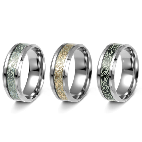 Titanium Steel Luminous Dragon Pattern Ring Electroplating Jewelry Unisex