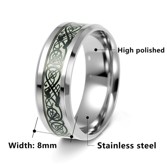 Titanium Steel Luminous Dragon Pattern Ring Electroplating Jewelry Unisex