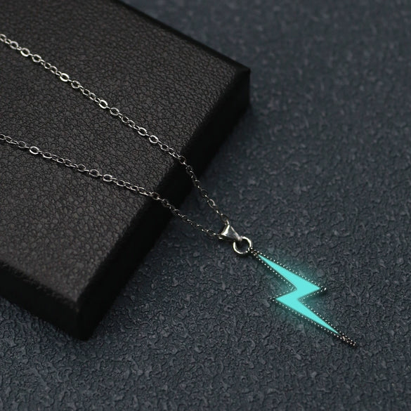 Titanium Steel Luminous Lightning Pendant Unisex Fashion Necklace With Geometric Style And Electroplating Treatment