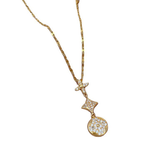 Titanium Steel Luxury Flower Planet Microinlaid Necklace With Geometric Cartoon Design For Women