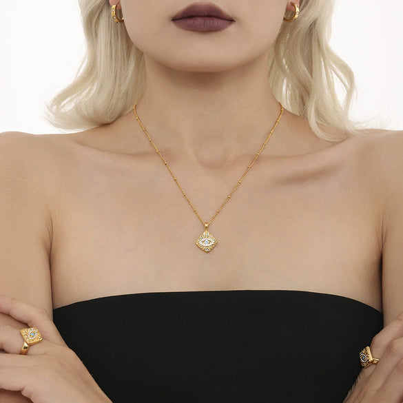 316L Stainless Steel Magic Eye Diamond Block Pendant Necklace For Women Fashion Pvd Plated