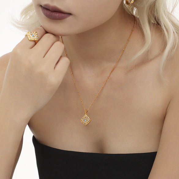 316L Stainless Steel Magic Eye Diamond Block Pendant Necklace For Women Fashion Pvd Plated