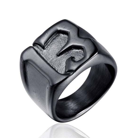 Titanium Steel Men's Ring With Letters And Numbers Polished