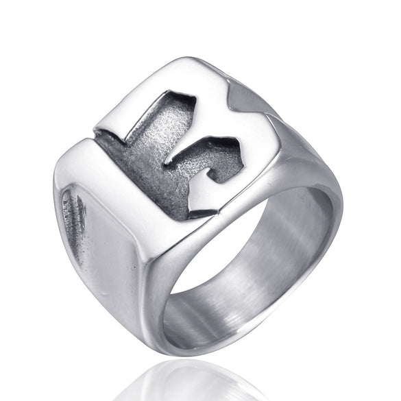 Titanium Steel Men's Ring With Letters And Numbers Polished