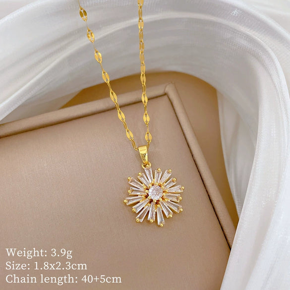 Titanium Steel Microencrusted Snowflake Geometric Women's Necklace And Earrings Set With Electroplating