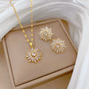 Titanium Steel Microencrusted Snowflake Geometric Women's Necklace And Earrings Set With Electroplating