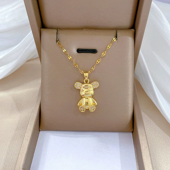 Titanium Steel Microinlaid Diamond Geometric Cartoon Style Necklace