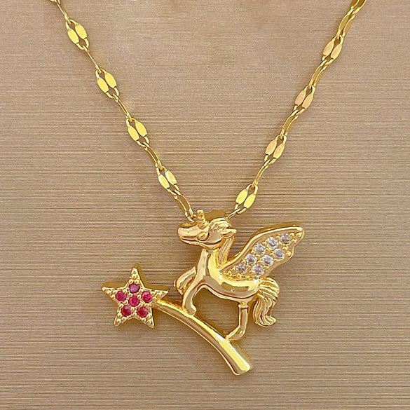 Titanium Steel Microinlaid Diamond Geometric Cartoon Style Necklace
