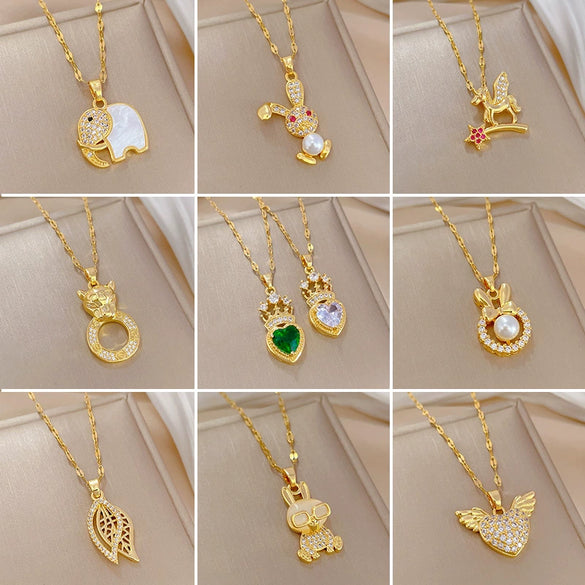 Titanium Steel Microinlaid Diamond Geometric Cartoon Style Necklace