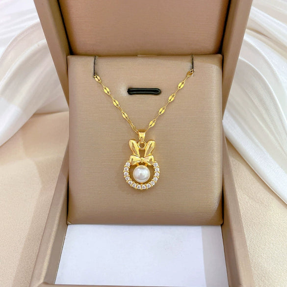 Titanium Steel Microinlaid Diamond Geometric Cartoon Style Necklace