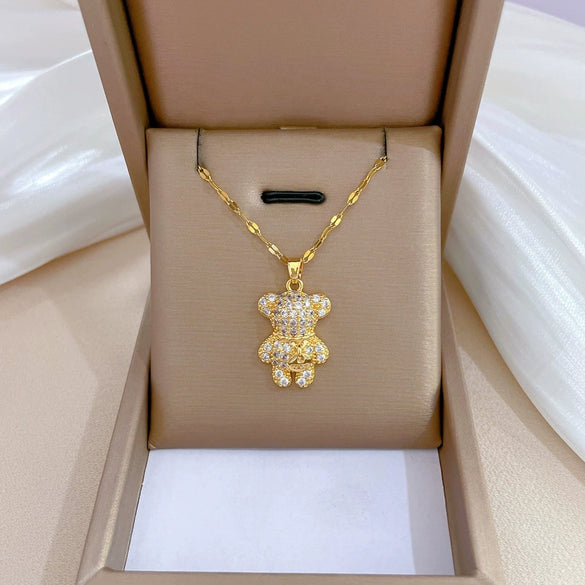 Titanium Steel Microinlaid Diamond Geometric Cartoon Style Necklace
