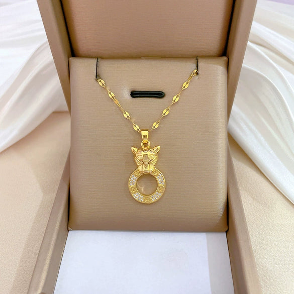 Titanium Steel Microinlaid Diamond Geometric Cartoon Style Necklace